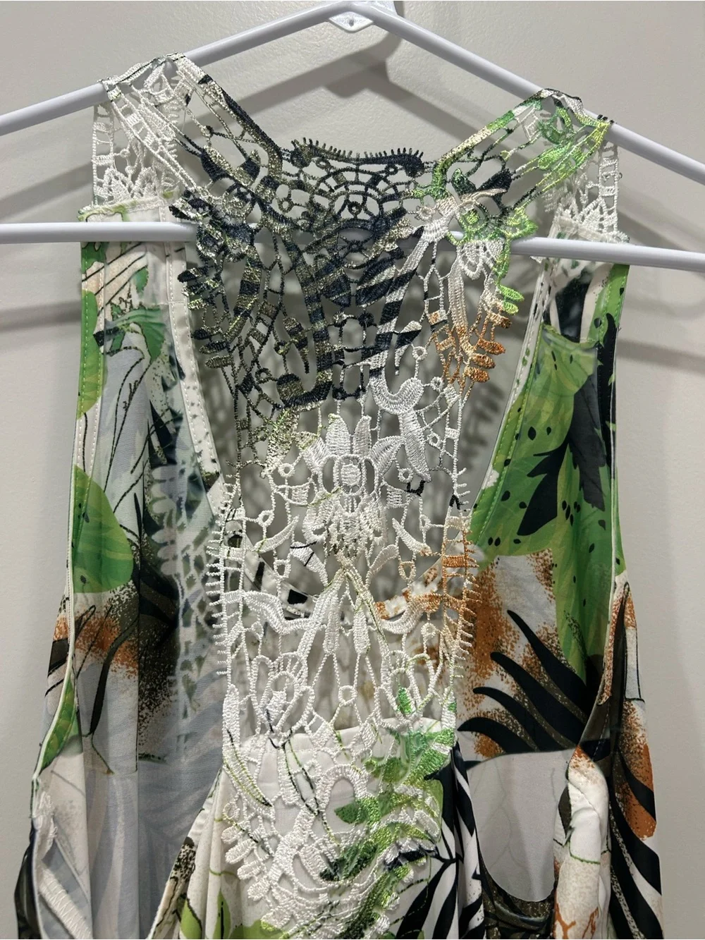 Claudia Richard White Maxi Skirt with Green & Black Tropical Print